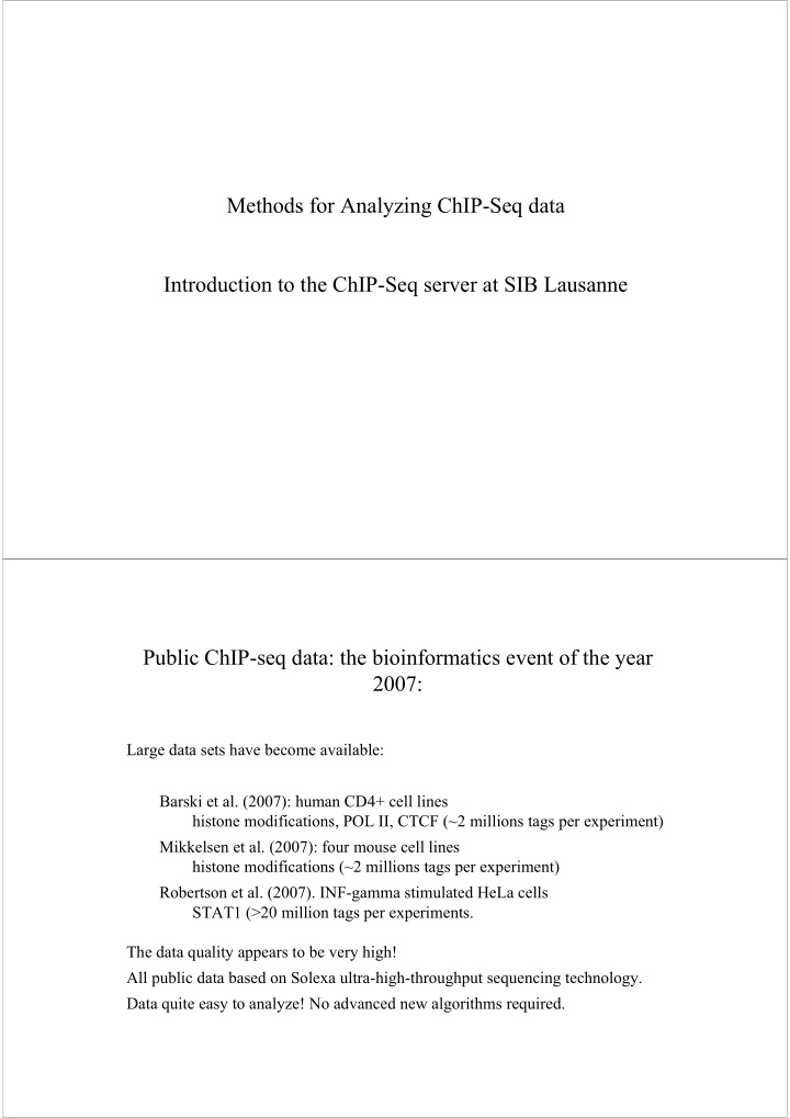 methods for analyzing chip seq data introduction to the