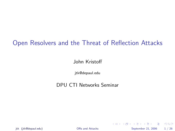 open resolvers and the threat of reflection attacks