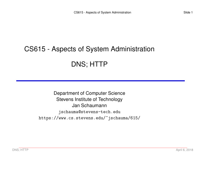 cs615 aspects of system administration dns http