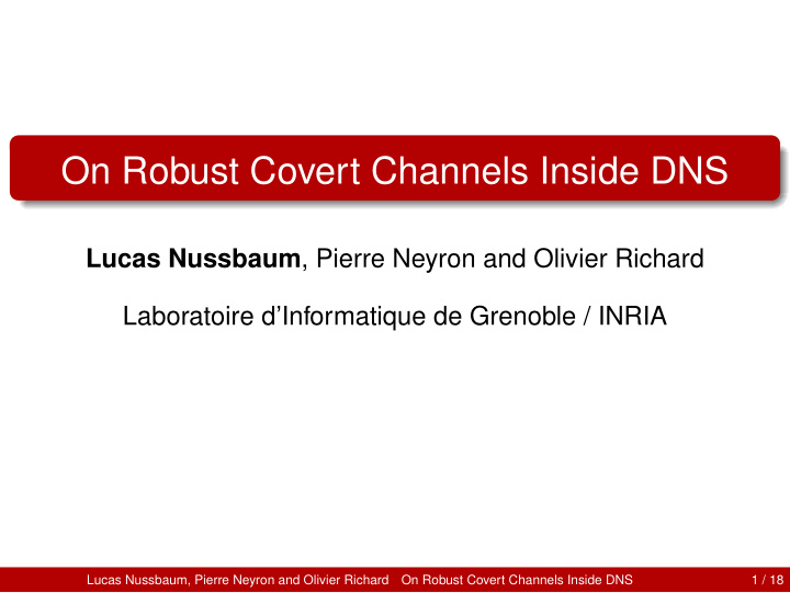 on robust covert channels inside dns