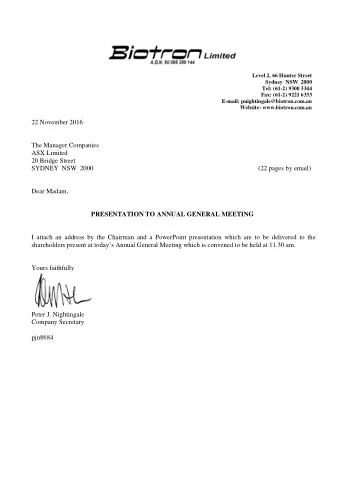 Level 2, 66 Hunter Street  Sydney  NSW  2000  Tel: (61-2) 9300 3344  Fax: (61-2) 9221 6333  E-mail: