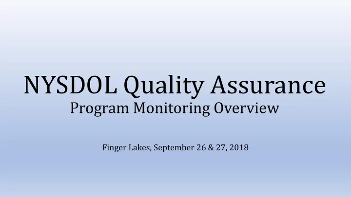 nysdol quality assurance