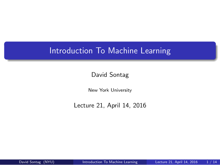 introduction to machine learning