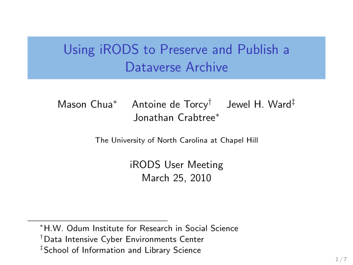 using irods to preserve and publish a dataverse archive
