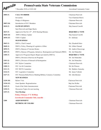 State Veterans Commission  Meeting Minutes October 12 th , 2018  10:00 AM to 12:17 PM  Arrowhead