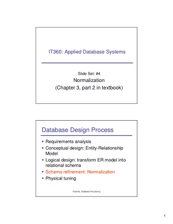 Database Design Process  Requirements analysis  Conceptual design: Entity-Relationship  Model