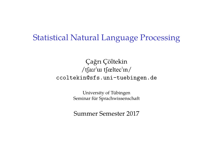 statistical natural language processing