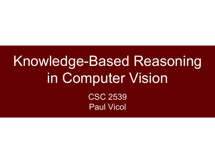 knowledge based reasoning in computer vision