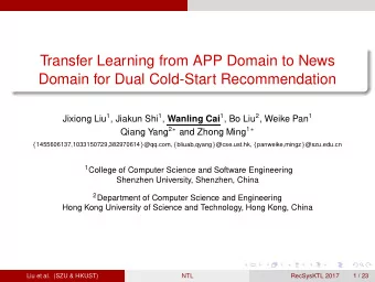 Transfer Learning from APP Domain to News  Domain for Dual Cold-Start Recommendation Jixiong Liu 1