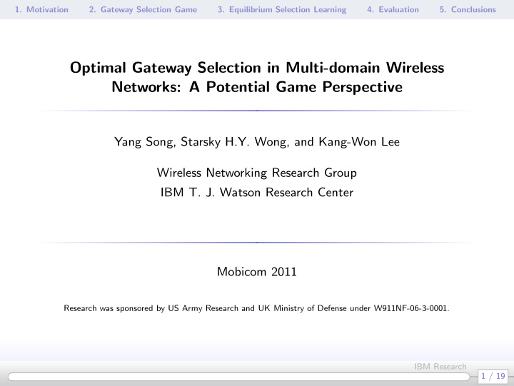 optimal gateway selection in multi domain wireless
