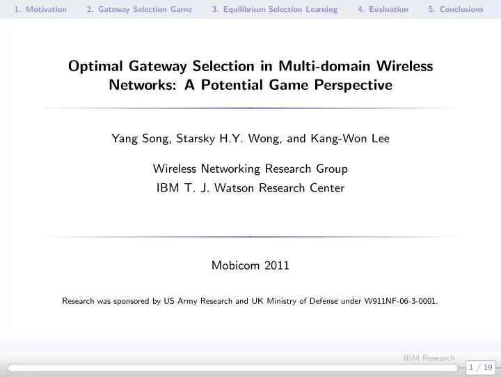 optimal gateway selection in multi domain wireless