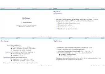 Objectives  You should be able to ...  Unifjcation  Unifjcation is a third major topic that will
