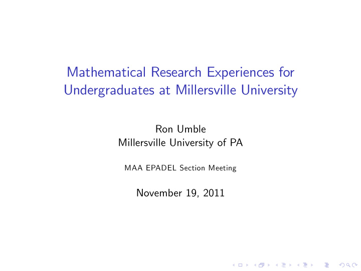 mathematical research experiences for undergraduates at