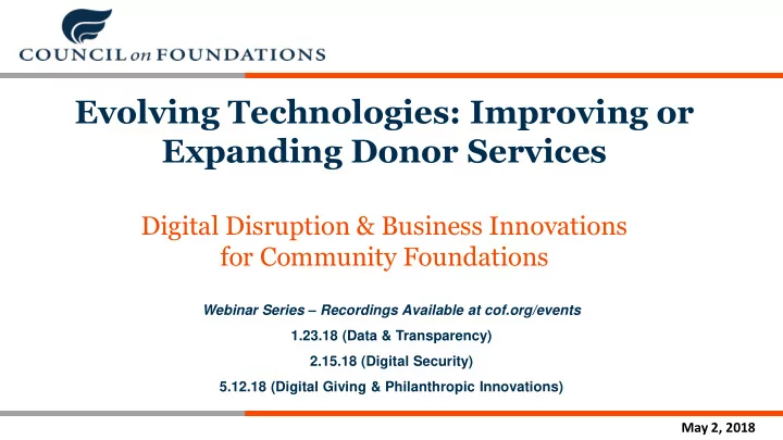 evolving technologies improving or expanding donor