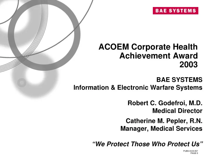 acoem corporate health achievement award 2003