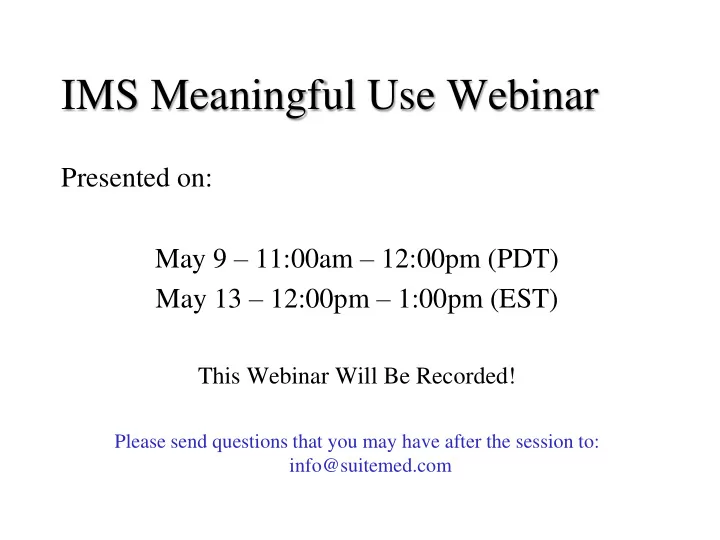 ims meaningful use webinar