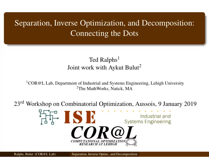 separation inverse optimization and decomposition