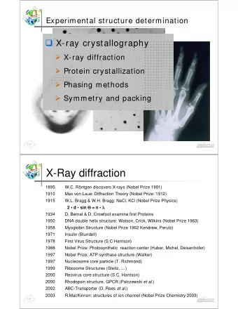 X-Ray diffraction  1895  W.C. Rntgen discovers X-rays (Nobel Prize 1901)  1910  Max von Laue: