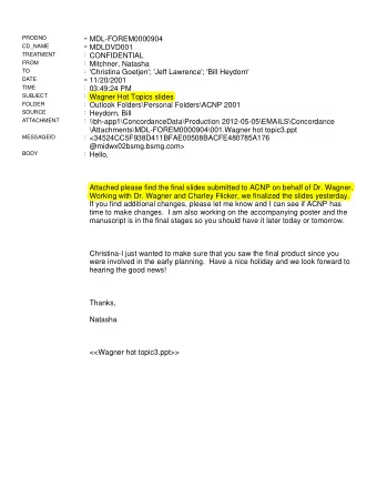 1 = MDL-FOREM0000904  PRODNO = MDLDVD001  CD_NAME : CONFIDENTIAL  TREATMENT : Mitchner, Natasha