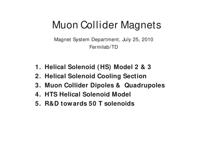 muon collider magnets