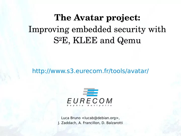 the avatar project improving embedded security with s e