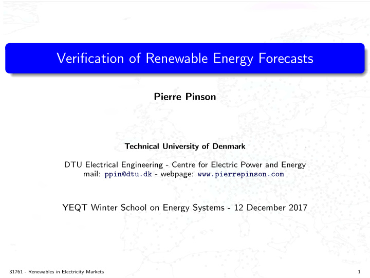 verification of renewable energy forecasts