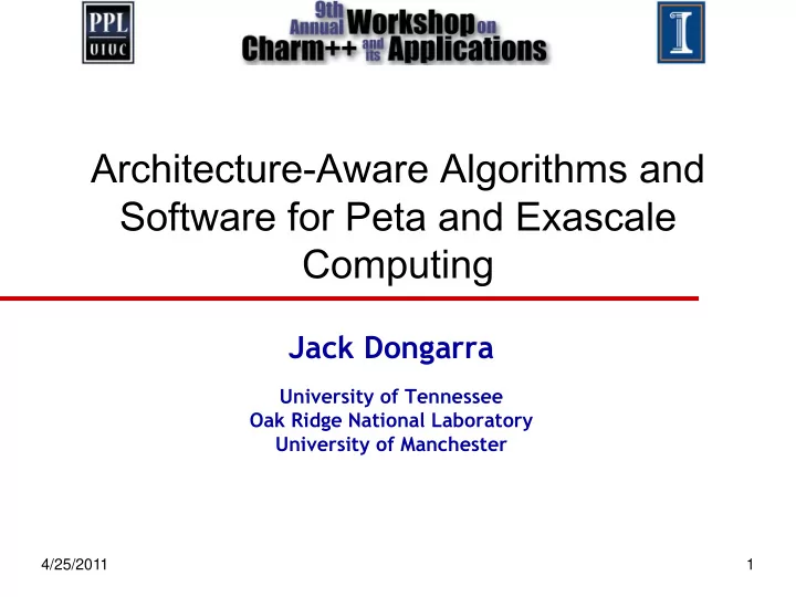 architecture aware algorithms and software for peta and
