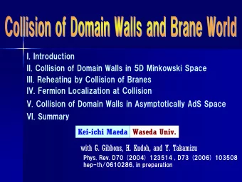 I. Introduction  II. Collision of Domain Walls in 5D Minkowski Space  III. Reheating by Collision