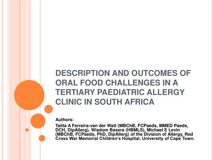 description and outcomes of