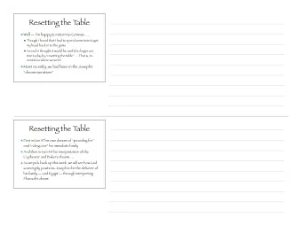 Resetting the T  able  Well  Im happy to return to Genesis   Though I found that I had to