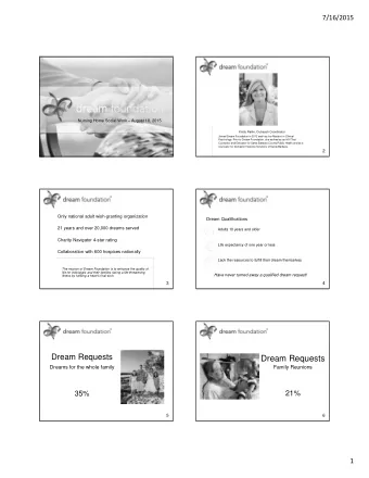 Dream Requests  Dreams for the whole family  Family Reunions  35%  21%  5  6  1  7/16/2015  Dream