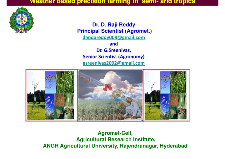 weather based precision farming in semi weather based