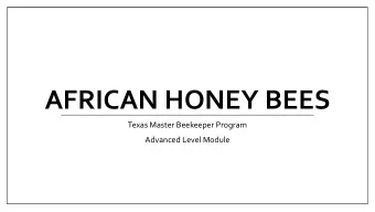 AFRICAN HONEY BEES  Texas Master Beekeeper Program  Advanced Level Module  European vs. African