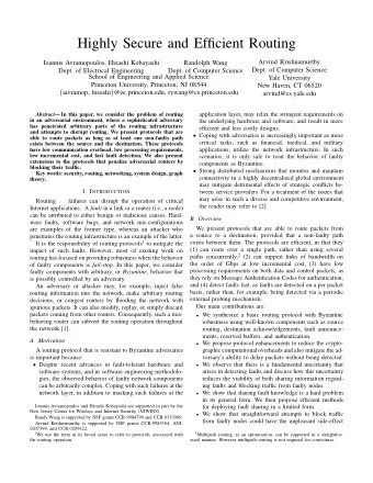 Highly Secure and Efficient Routing  Arvind Krishnamurthy  Ioannis Avramopoulos, Hisashi Kobayashi
