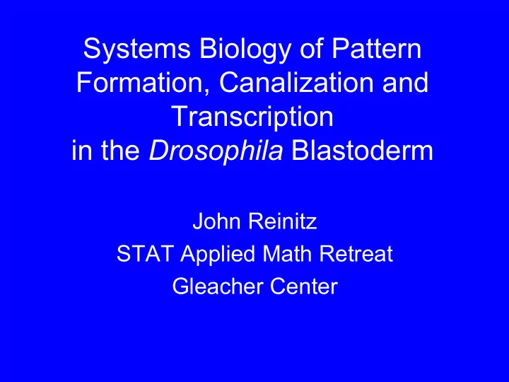 systems biology of pattern formation canalization and