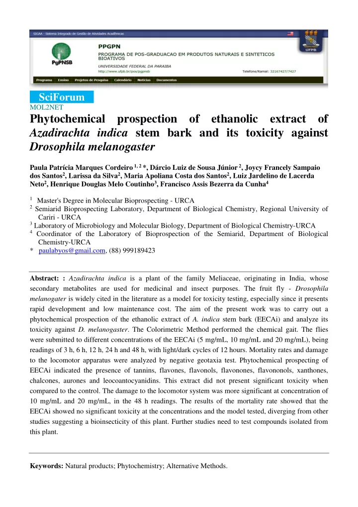 sciforum mol2net phytochemical prospection of ethanolic