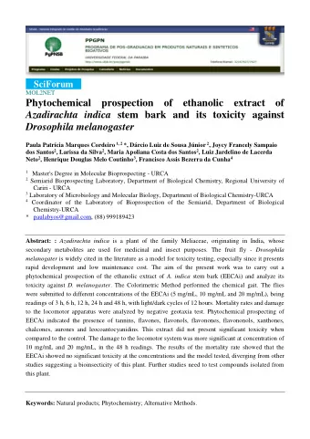 SciForum  MOL2NET  Phytochemical prospection of ethanolic extract of Azadirachta indica stem bark