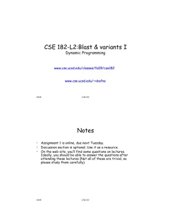 CSE 182-L2:Blast &amp; variants I Dynamic Programming FA08   CSE182    Notes