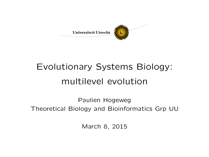 evolutionary systems biology multilevel evolution