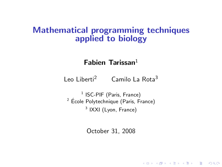 mathematical programming techniques applied to biology