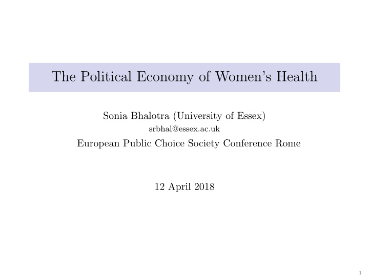 the political economy of women s health