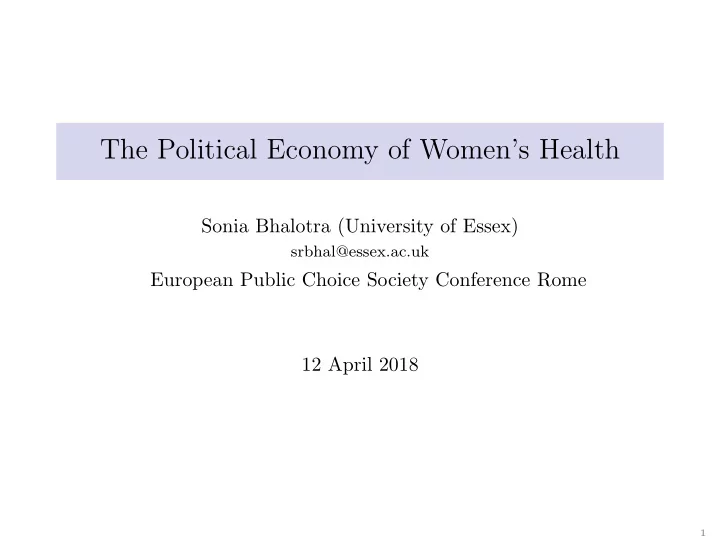 the political economy of women s health