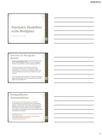 Psychiatric Disabilities  in the Workplace  DBTAC training outline - 9/18/15  Dont Just Go