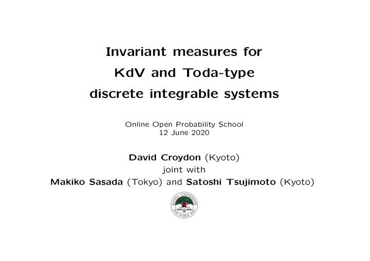 invariant measures for kdv and toda type discrete