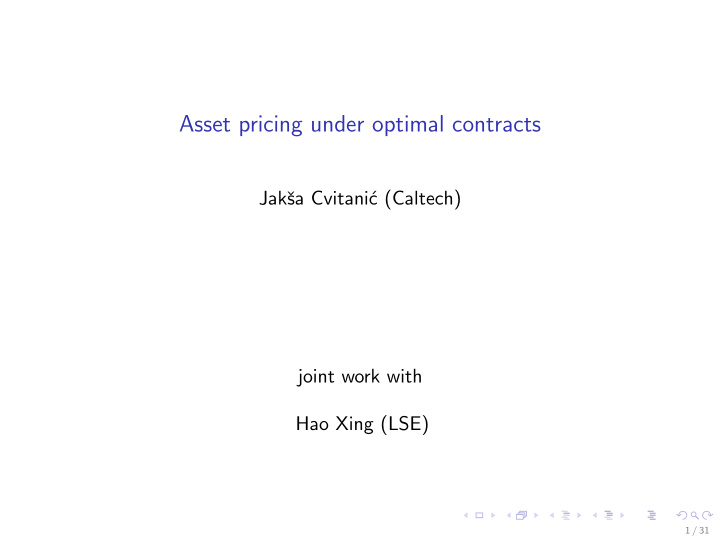 asset pricing under optimal contracts