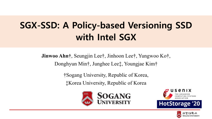 sgx ssd a policy based versioning ssd with intel sgx