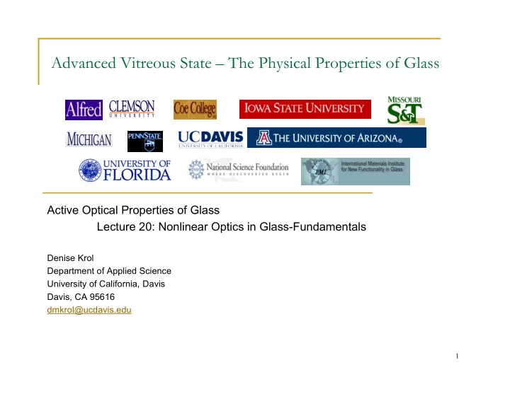 advanced vitreous state the physical properties of glass