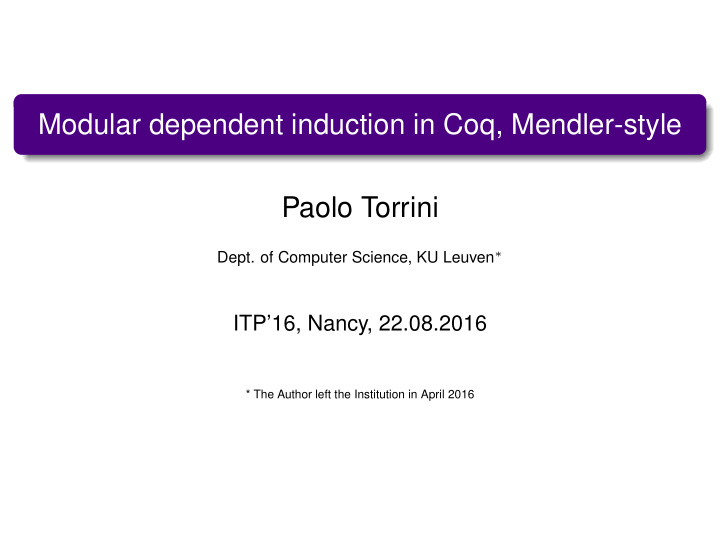 modular dependent induction in coq mendler style paolo