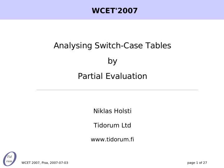 analysing switch case tables by partial evaluation