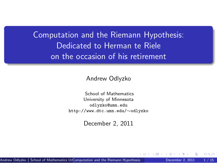 computation and the riemann hypothesis dedicated to